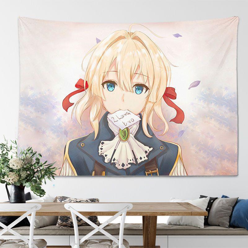 Violet Evergarden Anime Three Girls Wall Tapestry Japanese Animation Romantic Home Decor Farmhouse Soft Durable Cozy Gift