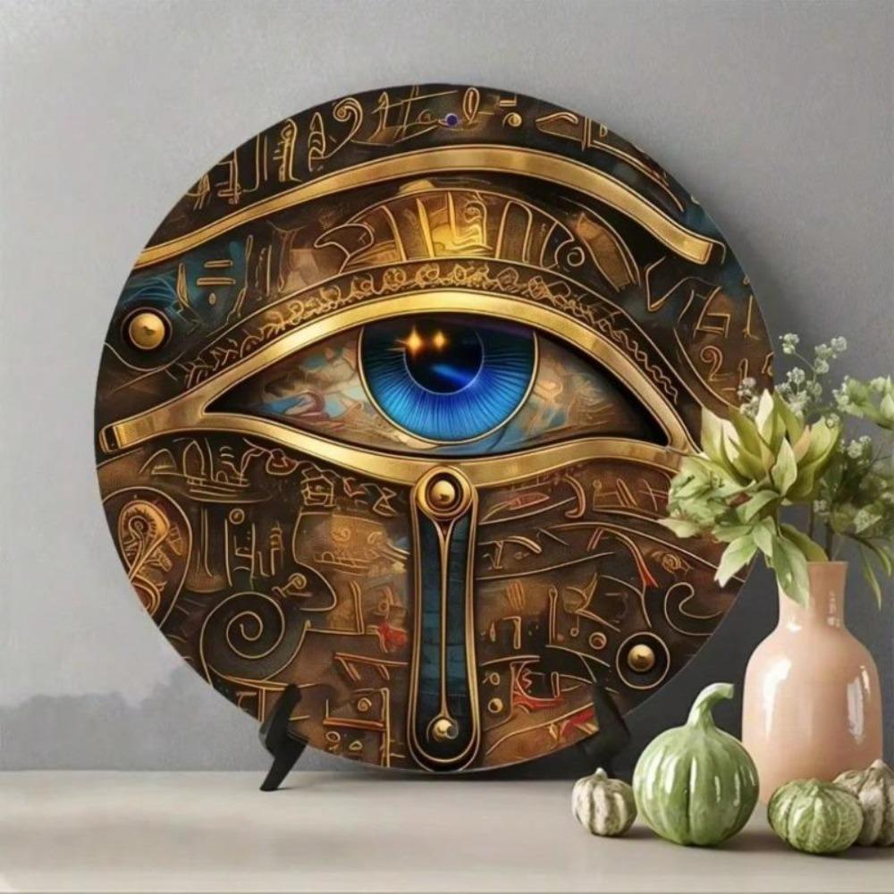 Egyptian Hieroglyphics Gold Blue Vintage Metal Wall Art Historical Decor Gift