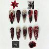 Ge Fengte Wearing Nails Burgundy Three-dimensional Carved Metal Thorns Love Long Pointed Nail Art