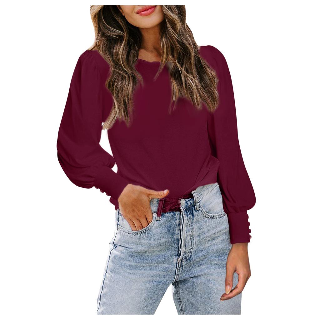 Women's Fashion Temperament Puffed Sleeves Round Neck Loose Casual Top