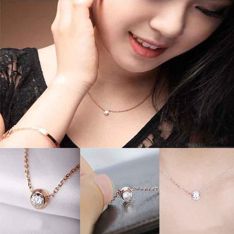 Exquisite Rose Gold Plated Rhinestone Clavicle Chain Pendant For Women