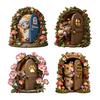 Wooden Fairy Garden Decoration, Tree Hollow Cottage Door with High-Definition UV Printing, Waterproof Acrylic Outdoor Garden Ornament for Plants Pots