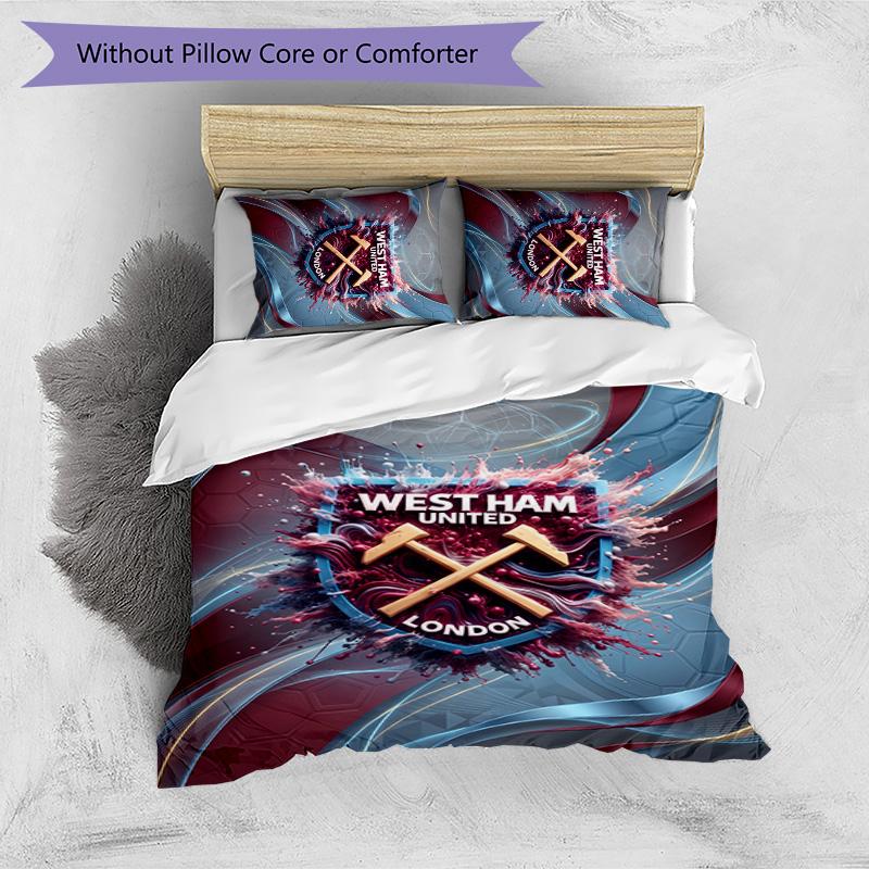 Set Lenzuola Stampato West Ham United Football 3 Pezzi, Comodo Set Copripiumino per Camera da Letto Amico della Pelle