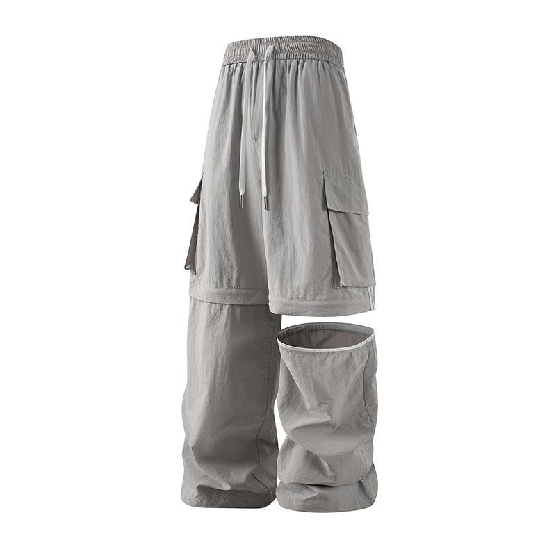 Men's Light Blue 2-in-1 Convertible Cargo Pants Detachable Wide Leg Shorts with Pockets