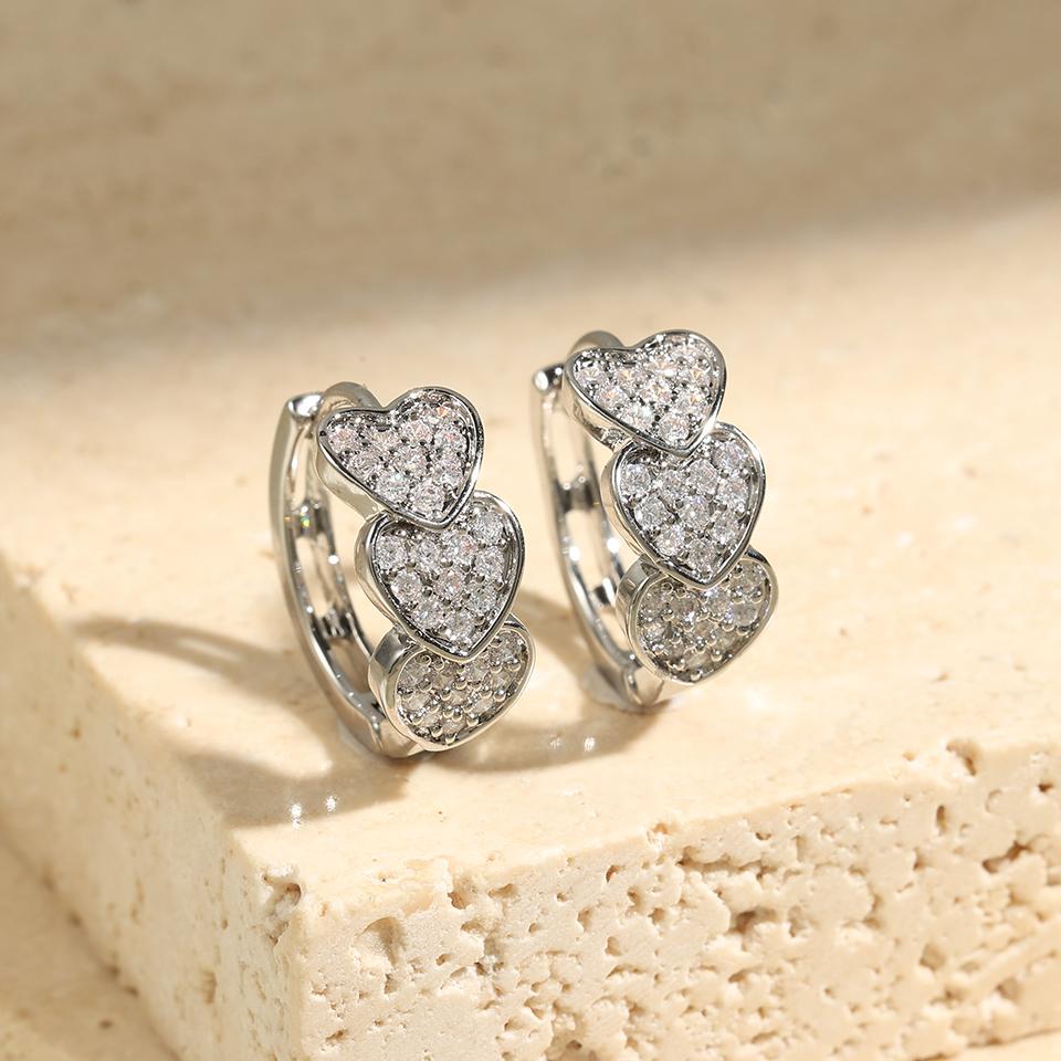 ZAKOL Новые бирюзовые серьги-кольца в форме трех сердец для женщин, простые модные женские циркониевые свадебные подарочные серьги Mujer