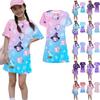 Girls Print Casual Dress Kids Loose Round Neck Short Sleeve Thin Sundress