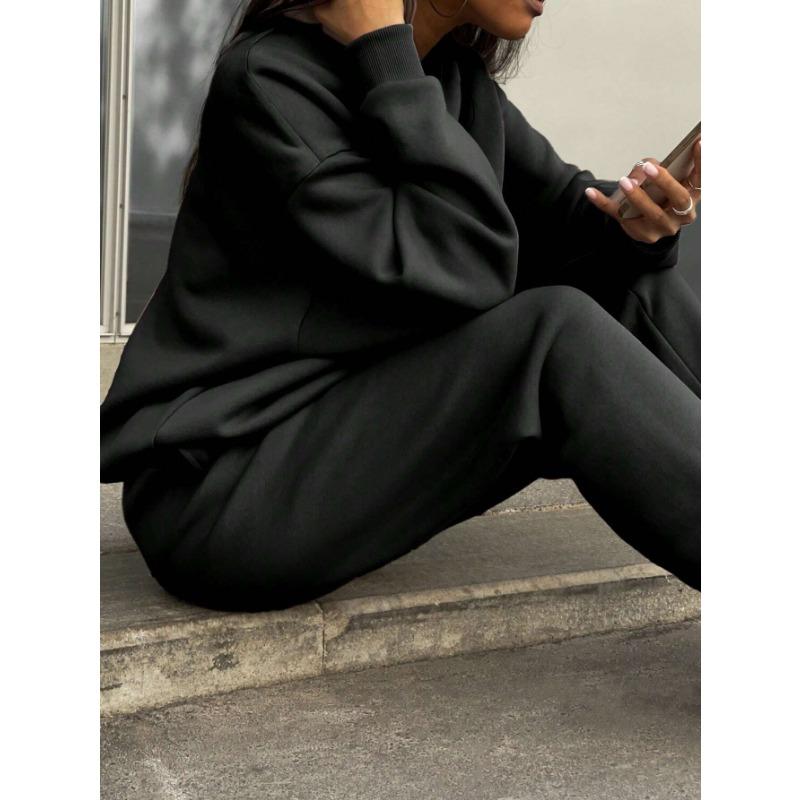 VEZFAA Dámská móda Ležérní Jaro Podzim Jednobarevný Potisk Dlouhý rukáv POLO Krk Kalhoty Kalhoty Obleky