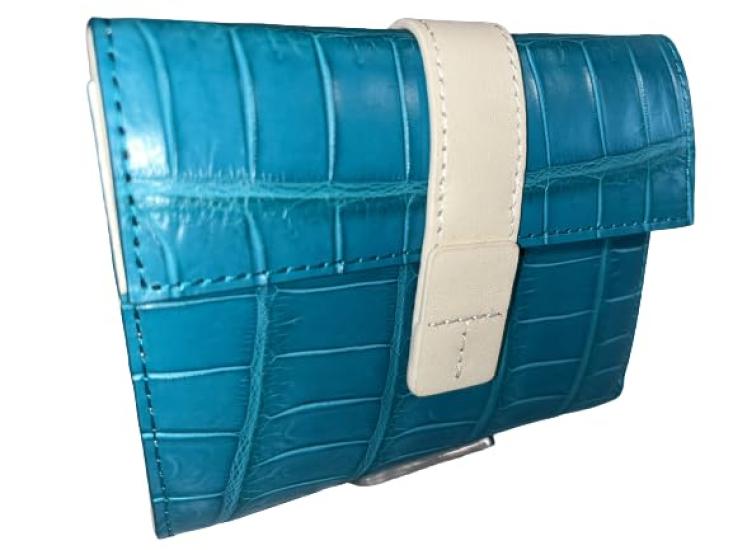

GUODI Tri-fold Wallet with Genuine Crocodile Leather, Matte Finish, and Card Case (Turquoise Blue)