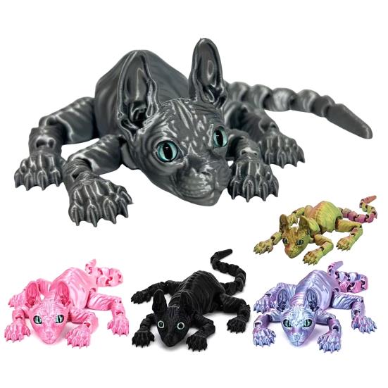 3D Printed Hairless Cat Figurine Movable Joints Sphynx Cat Figure Articulated Animal