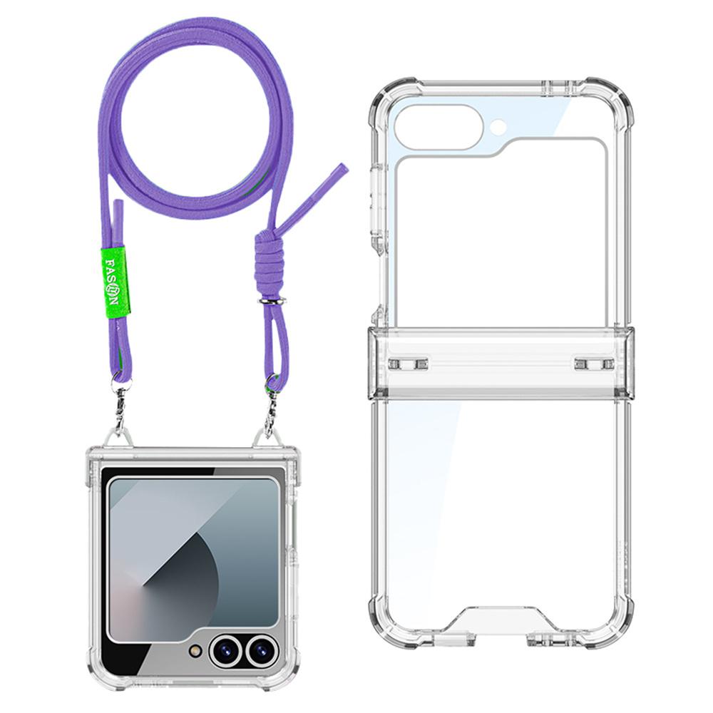 

GKK For Samsung Galaxy Z Flip7 FE 5G/Z Flip6 5G Clear Case Airbag Hinge Protector PC Phone Cover with Strap Purple