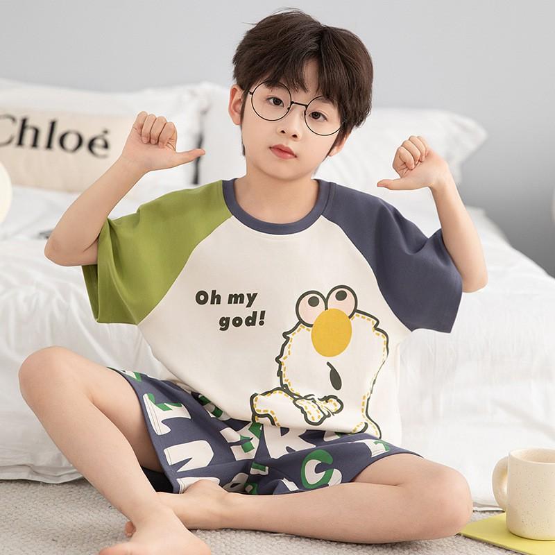 Boys Cotton Short Sleeve Pajamas Set Lightweight Cartoon Sleepwear Kids Ages 8 Home Wear