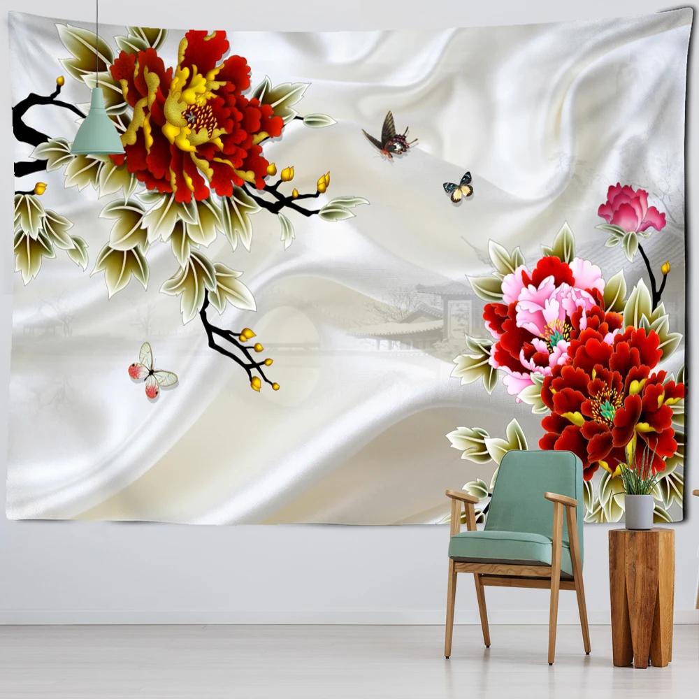 Artistic Conception Flower And Bird Painting Mural Tapestry Bohemian Psychedelic Wall Hanging Bedroom Living Room Home Decor