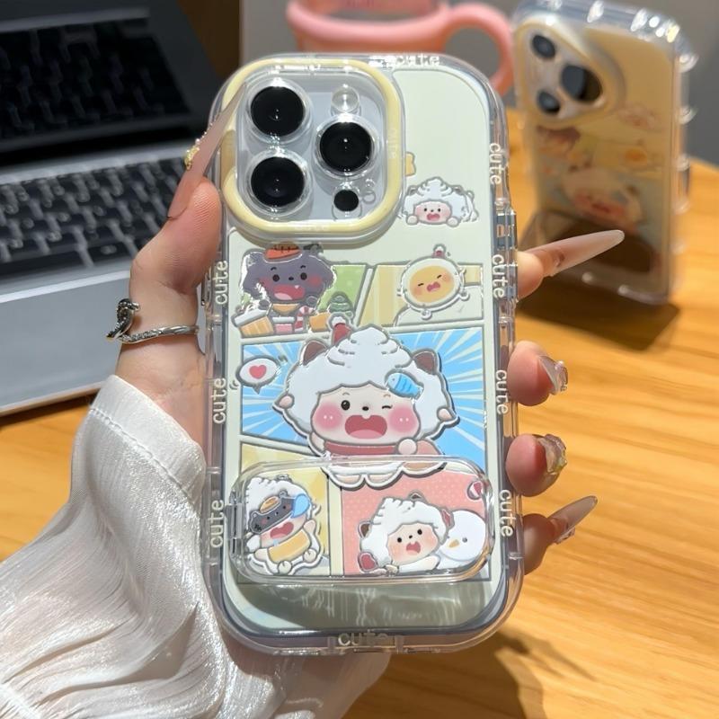 Lazy Sheep Cute Cartoon Phone Case Suitable for Apple 16promax Mirror Stand Iphone15 Case 14