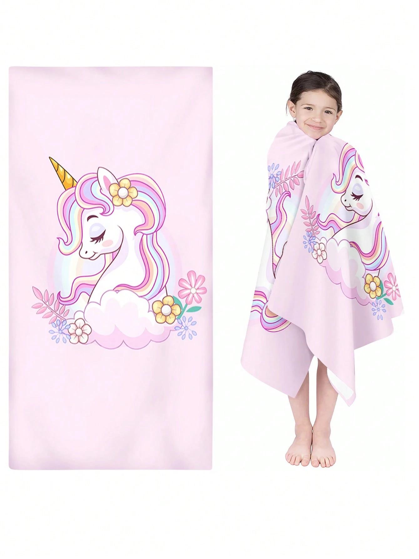 1pc Pink Unicorn Pattern Beach Towel, Designed For Little Girls, Portable And Foldable. An Ideal Gift For Beach Vacation Girls. W40*H60(CM)