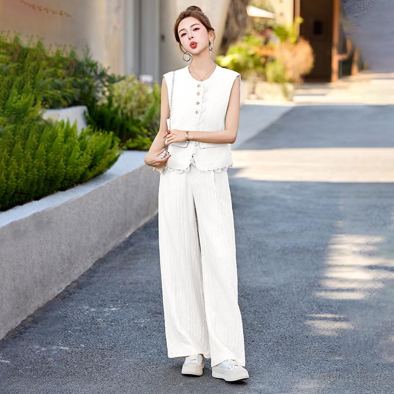 Summer 2025 Women's Age-Defying Three-Piece Set: Stylish Vest, Base Shirt, Wide-Leg Pants - RX9228