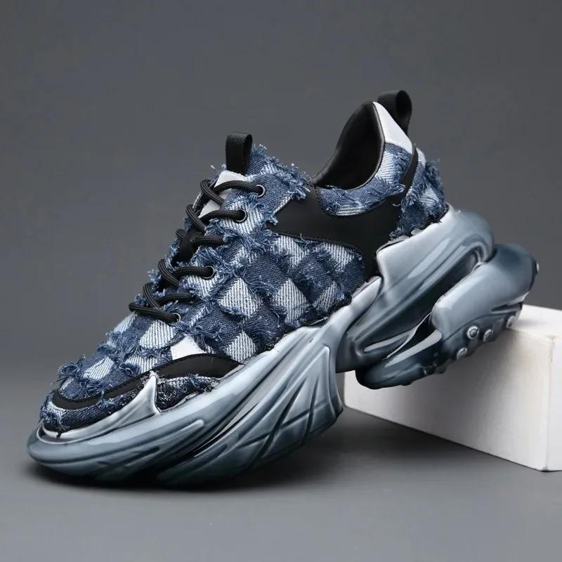 

Модные массивные кроссовки большого размера 45, мужская дизайнерская спортивная обувь, модная повседневная обувь из кожи и ткани, дышащая, на увеличенной платформе 42