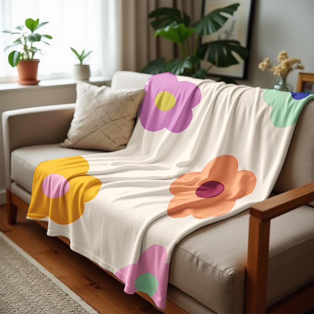 Multi Color Cutout Flower Anime Cartoon Flannel Blanket Soft Warm Throw for Bedroom Sofa Car Kids Holiday Gift