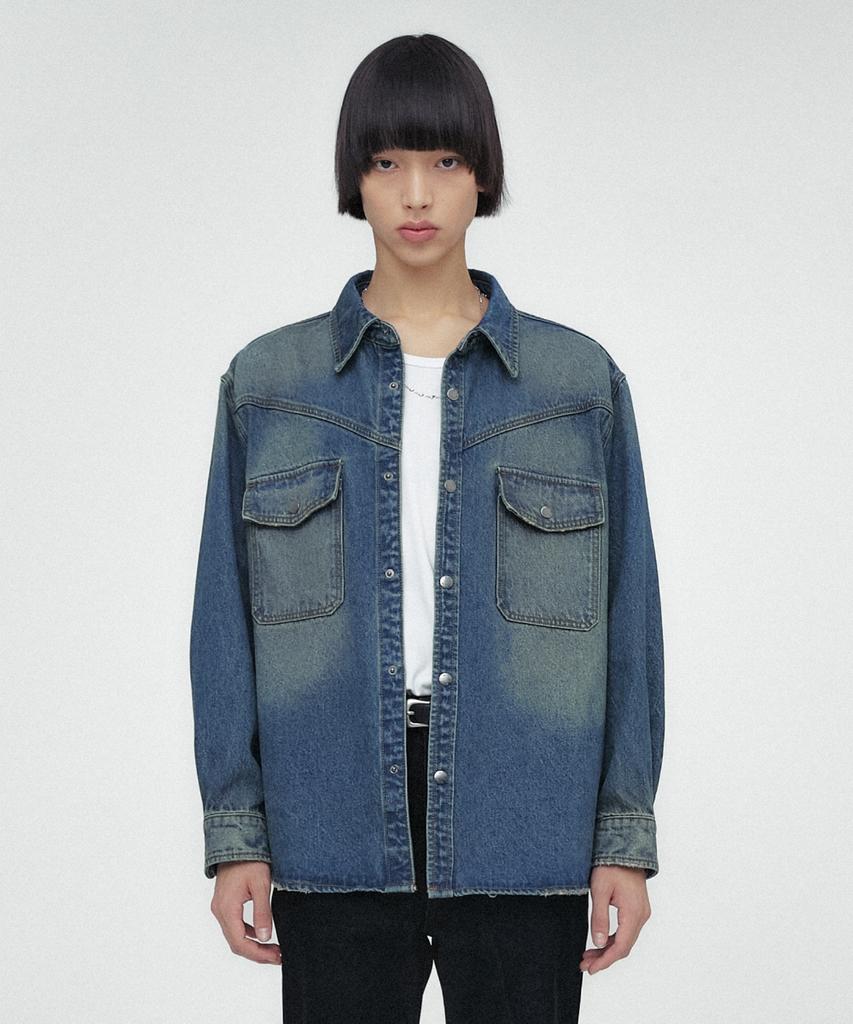 Minav Stonewashed Denim Shirt Jacket [Rusty Blue]
