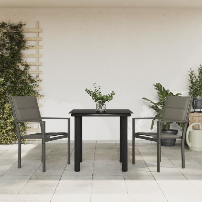 VidaXL Ensemble à manger de jardin 3 pcs noir textilène et acier 3200742