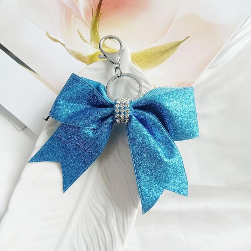 Vielseitiger Cheerleading-Schleifenanhänger Schicker Schlüsselanhänger mit Glitzer und Strasssteinen für Handykette oder Taschendekoration