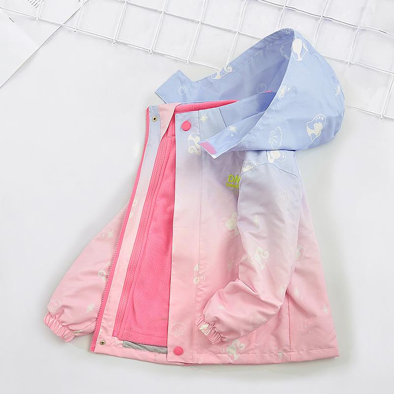 Girls  3-in-1 Windproof Jacket with Velvet Lining, Autumn 2025 Trend, Ages 3-15 150 розовый
