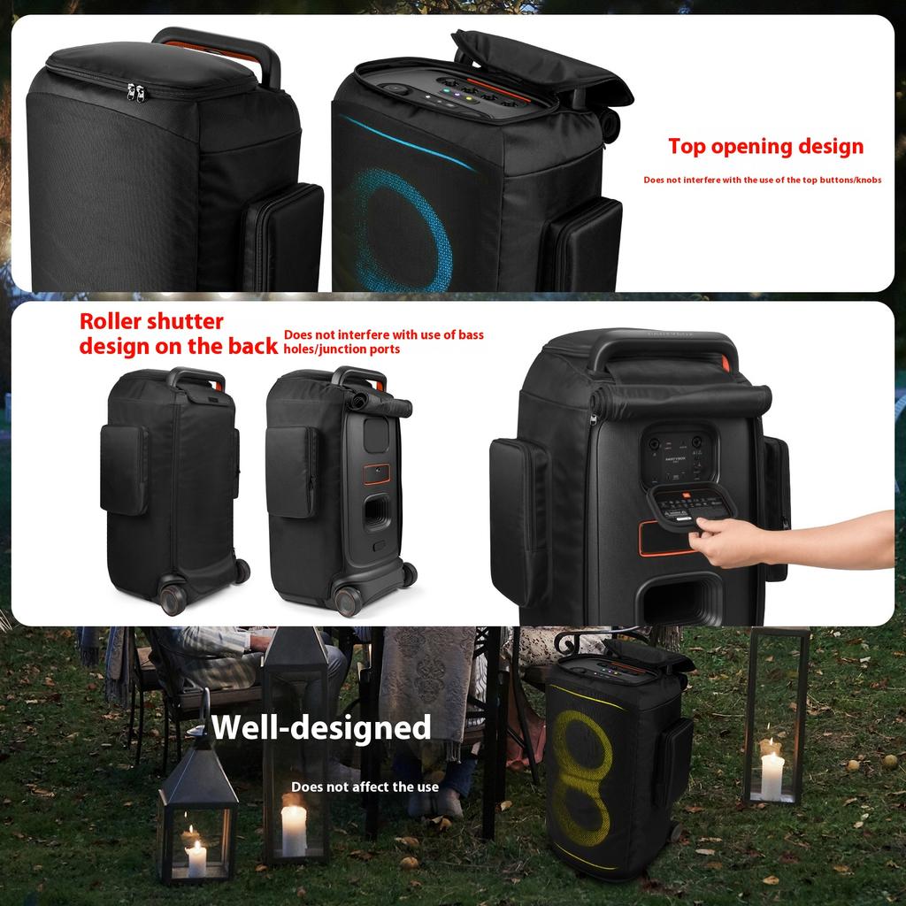 Dustproof Speaker Protective Case for 520 Speaker Rolling Up Front Panel Elastic Base Straps Storage Organiser Sleeve
