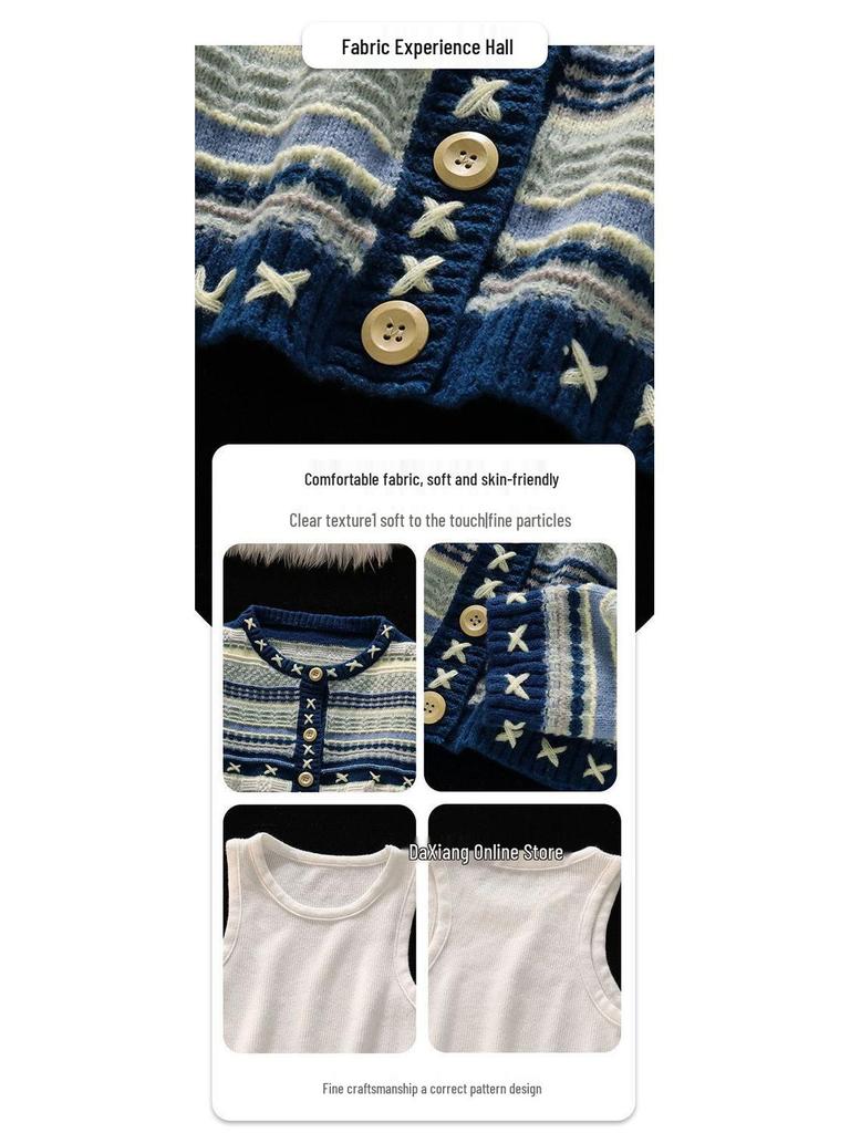Retro Koreanischer Strick-Cardigan und Schlagjeans Set für Damen