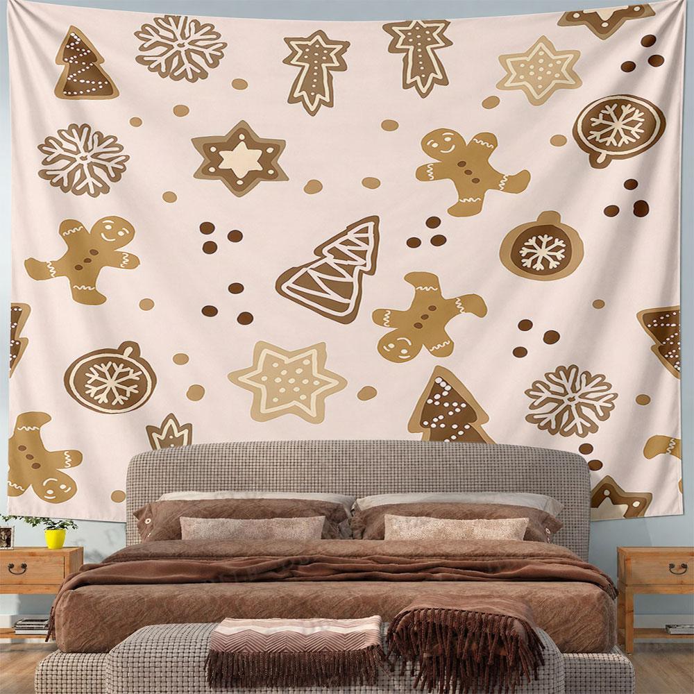 Gingerbread and Christmas Pattern Pattern Wall Hanging Tapestry Decorative Tapestry Home Decor for Bedroom and Living Room