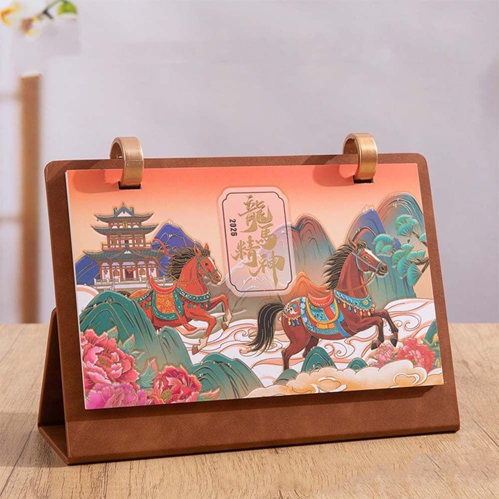 Flip Design Horse Year Desk Calendar Standing Coil Calendar 2026 Desktop Calendar  Desktop Display