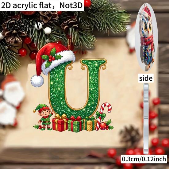 Unique Festive Gift for Family Personalized 26 Alphabet Christmas Ornament with Santa Hat Elf Design, Acrylic Customized Wrapping Tag Hanging