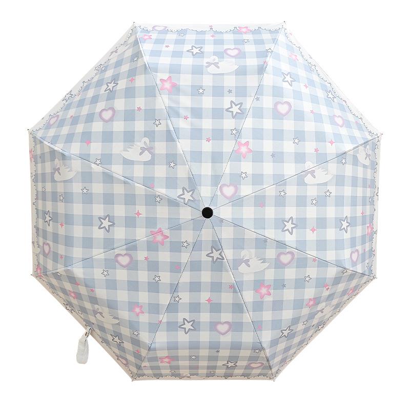Women's Automatic Plaid Folding Umbrella: UV Protection, Dual-Use for Rain or Shine