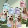 1PC Smiling Golden Puppy 750ml Color Plastic Sports Water Bottle Leakproof Flip Straw Lid Suitable for Sports Office Home Use