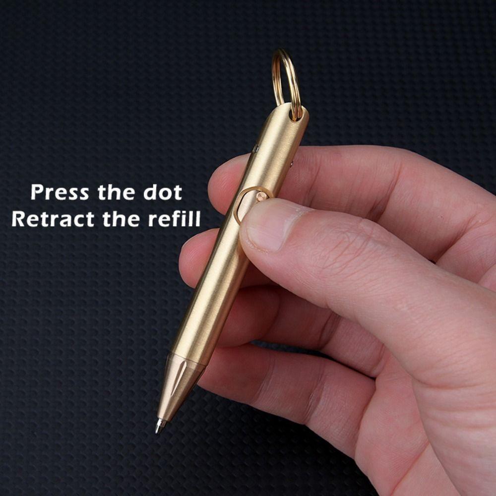 Durable Brass Mini Ballpoint Pen with Keychain Portable Gel Pen Pocket Pen School Office
