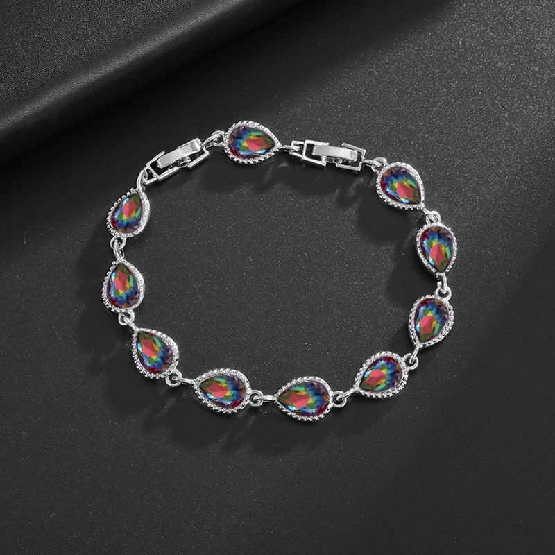 Fashion Trend Women's Simple Inlaid Rainbow Gemstone Bracelet Light Luxury High-end Hand Jewelry