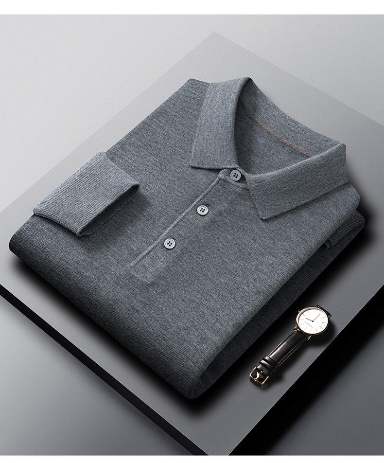 Men's Wool Silk Lapel Sweater, Solid Color, Versatile Thin Knitwear, Fashionable for All Ages.