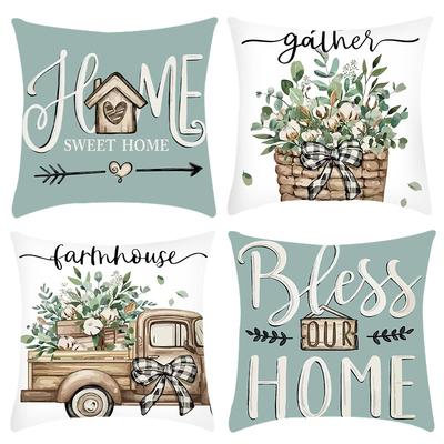 Neuer Thanksgiving-Briefdruck Grüner Pflanzen-Truck-Druck Kissenbezug für Zuhause Sofa