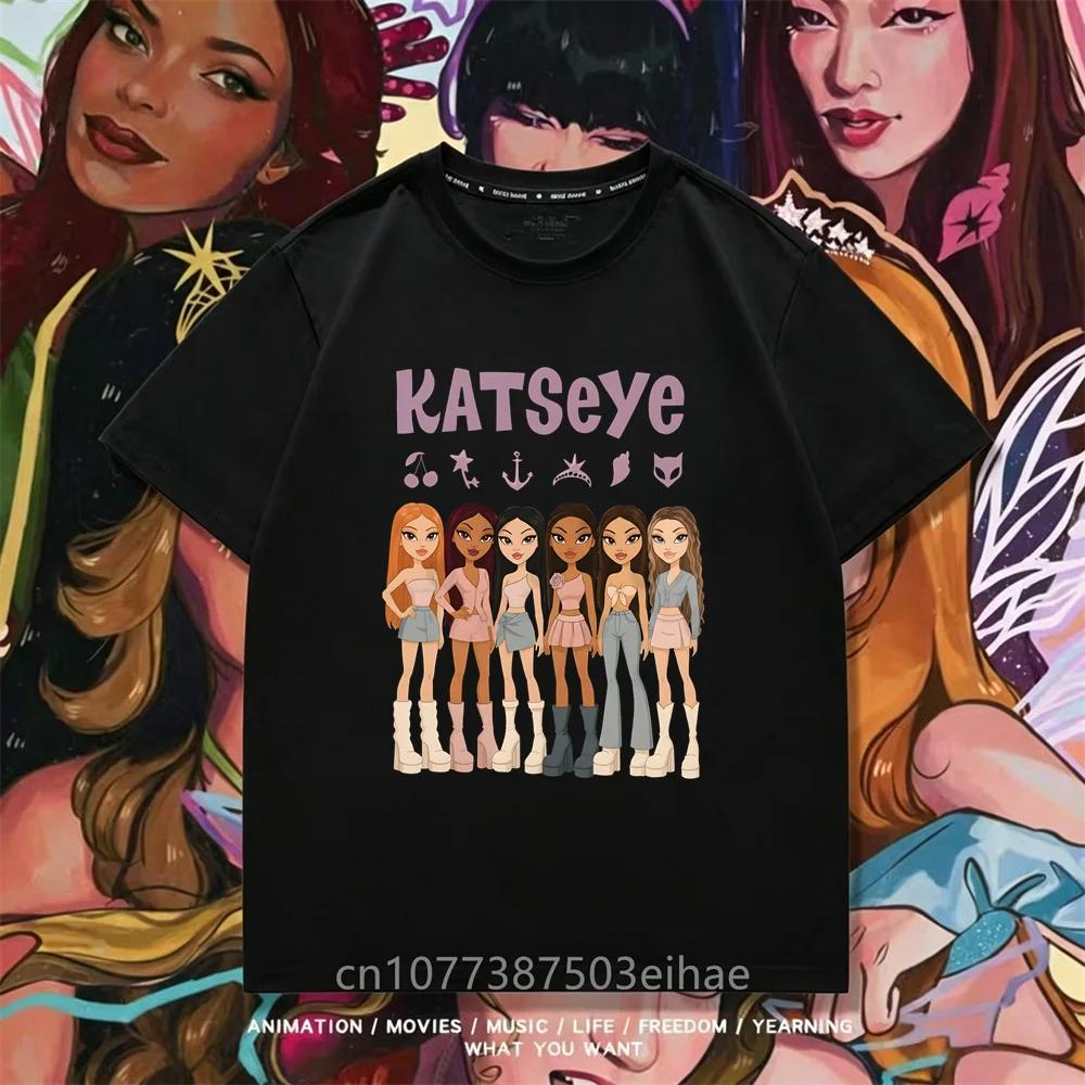 Katseye Kpop Group T Shirt Short Sleeve Boys Girls Megan Daniella Manon Lara Sofia Yunchae Fan Favorite Casual Daily Clothes