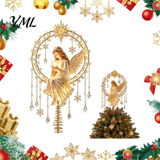 Acrylic Angel Topper Christmas Tree Topper, Winged Treetop Ornament with Fireplace Spring Base for Xmas Tree, Holiday Home Party Decor