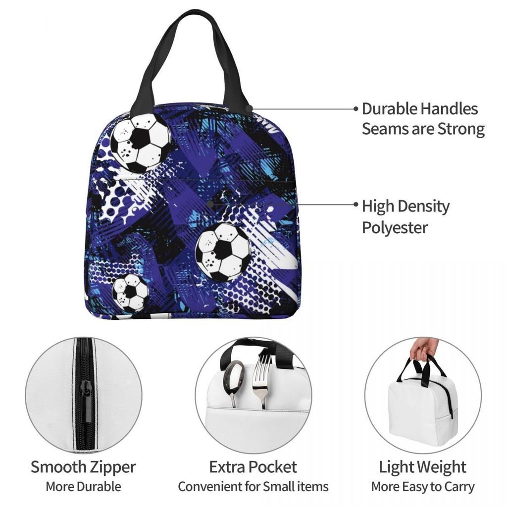 Cartoon Soccer Ball Football Insulated Lunch Bag Thermal Bag Reusable High Capacity Lunch Box Tote Food Bag Beach Outdoor