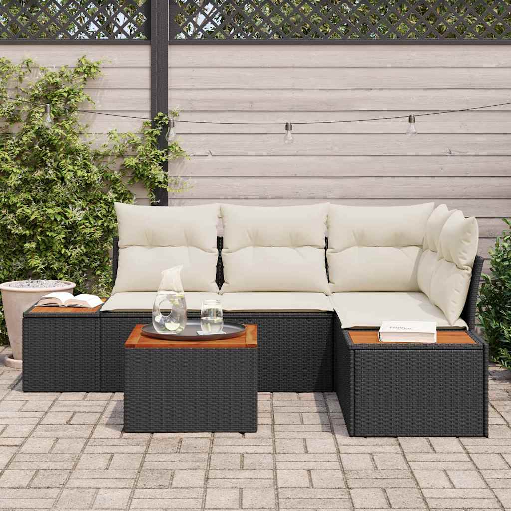 Garden Sofa Set with Cushions 5 pcs Black Poly Rattan