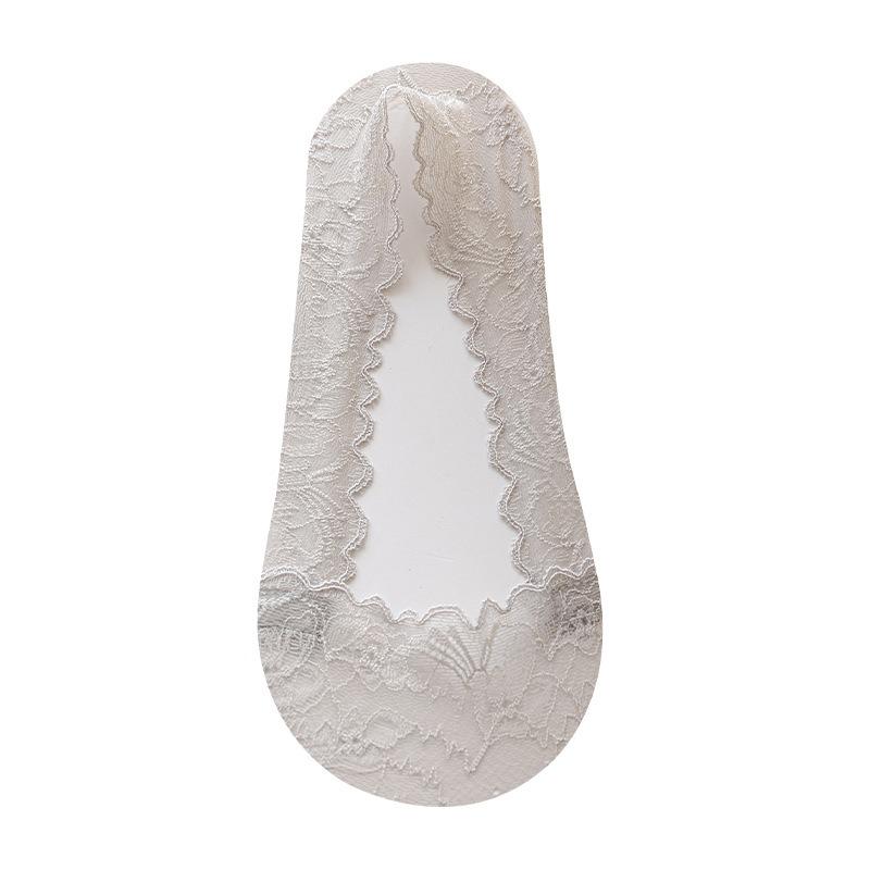 Shallow-mouthed Boat Socks, Women's Ice Silk Breathable, Odorless, Non-falling Heel Lace Lace Invisible Socks, Antibacterial Women's Socks