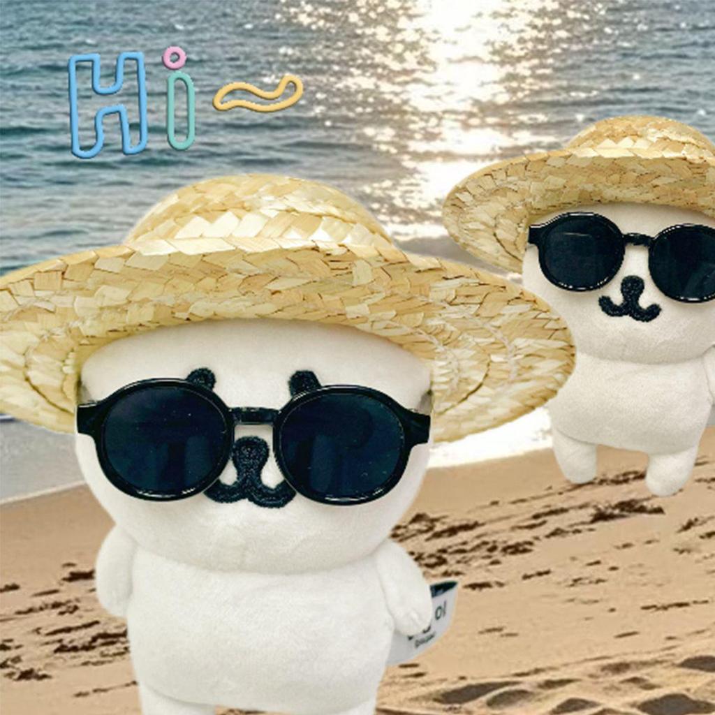 Adorable 10cm Cotton Bear Doll with Straw Hat - Cute Accessory for Babies