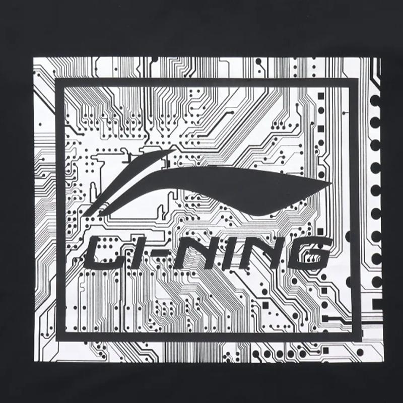 Li-Ning Fashionable Versatile Printed Round Neck Short Sleeve Casual Sports Suit Unisex suit Black AHSUA15-2+YAPV001-1