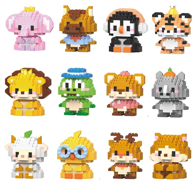 

12 шт./набор микро-животных строительных блоков мини-кирпичи животные модель собака кошка слон головоломка игрушки для детей подарки на день рождения