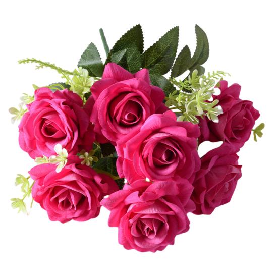 7-Head Artificial Rose Realistic Fake Flower Bouquet Home Office Wedding Party Indoor Outdoor Faux Bloom Table Centerpiece Decoration