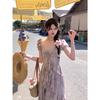 Super fairy elegant holiday dress niche French floral lotus leaf edge skirt summer smudging temperament showing thin long dress