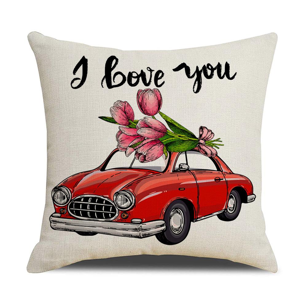 Valentine's Day Pillow Nordic Red Car Rose Love Print Cushion Linen Cushion Home Products
