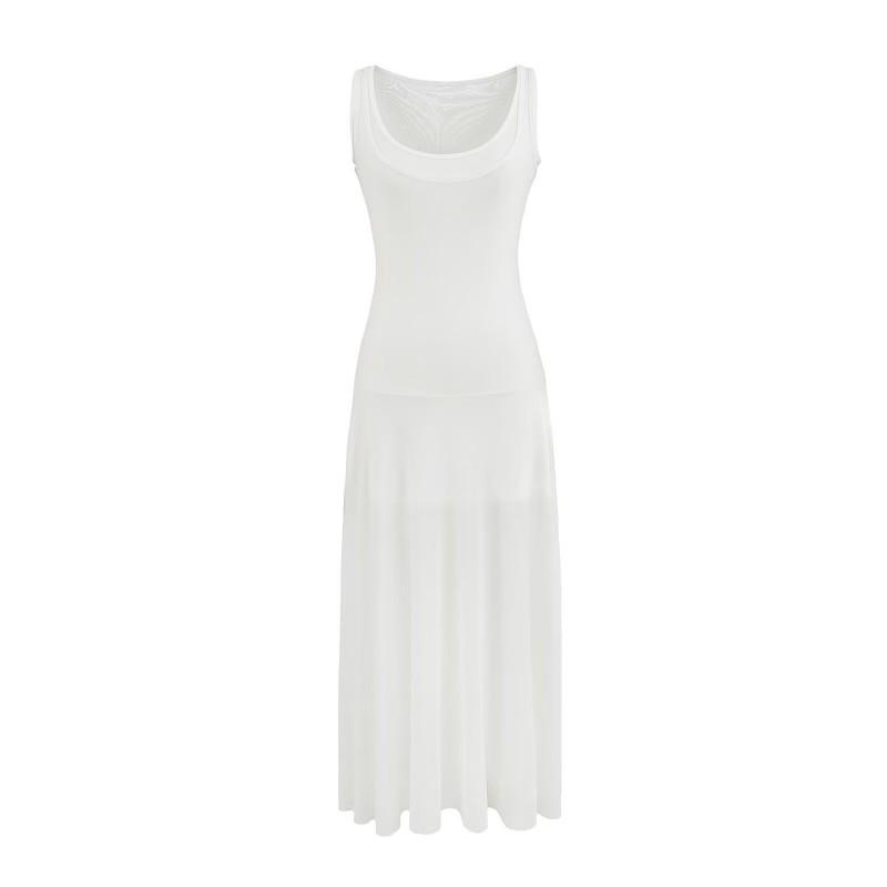 Womens Fashion Sleeveless Dress U-Neck Solid Color Slim Fit Mid-Length Vest