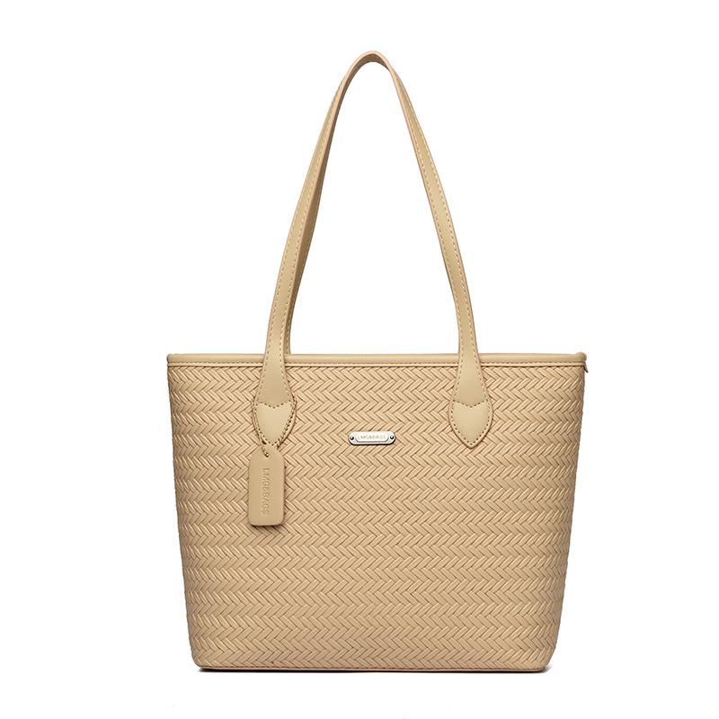 Women's Retro Woven Pattern Single-Shoulder Tote Bag - Large Capacity, Versatile for Daily Commute