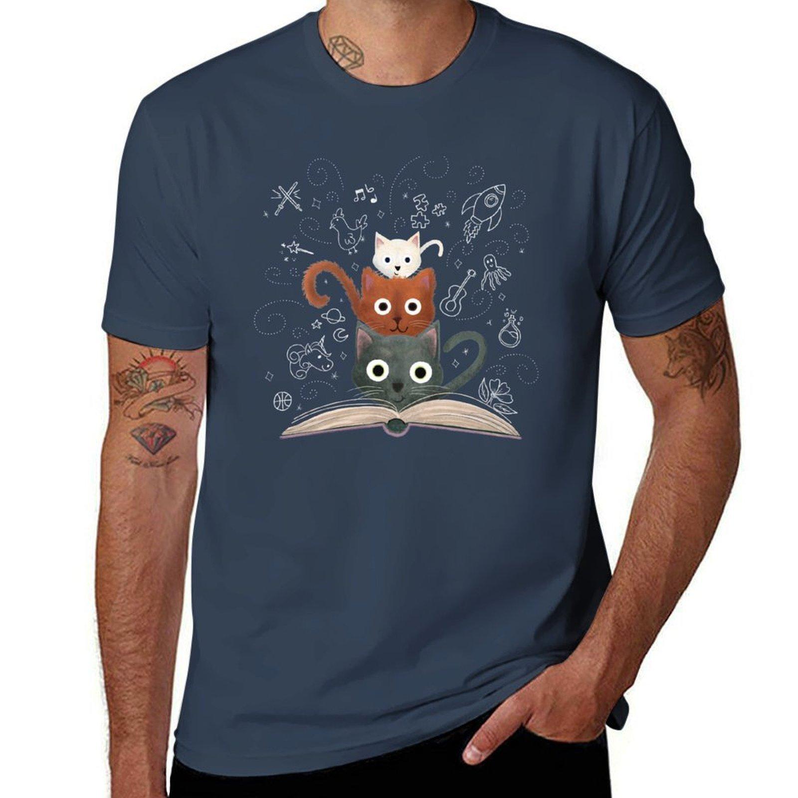 Cats Reading Magic Tshirt Graphic Print Short Sleeve Tshirt S